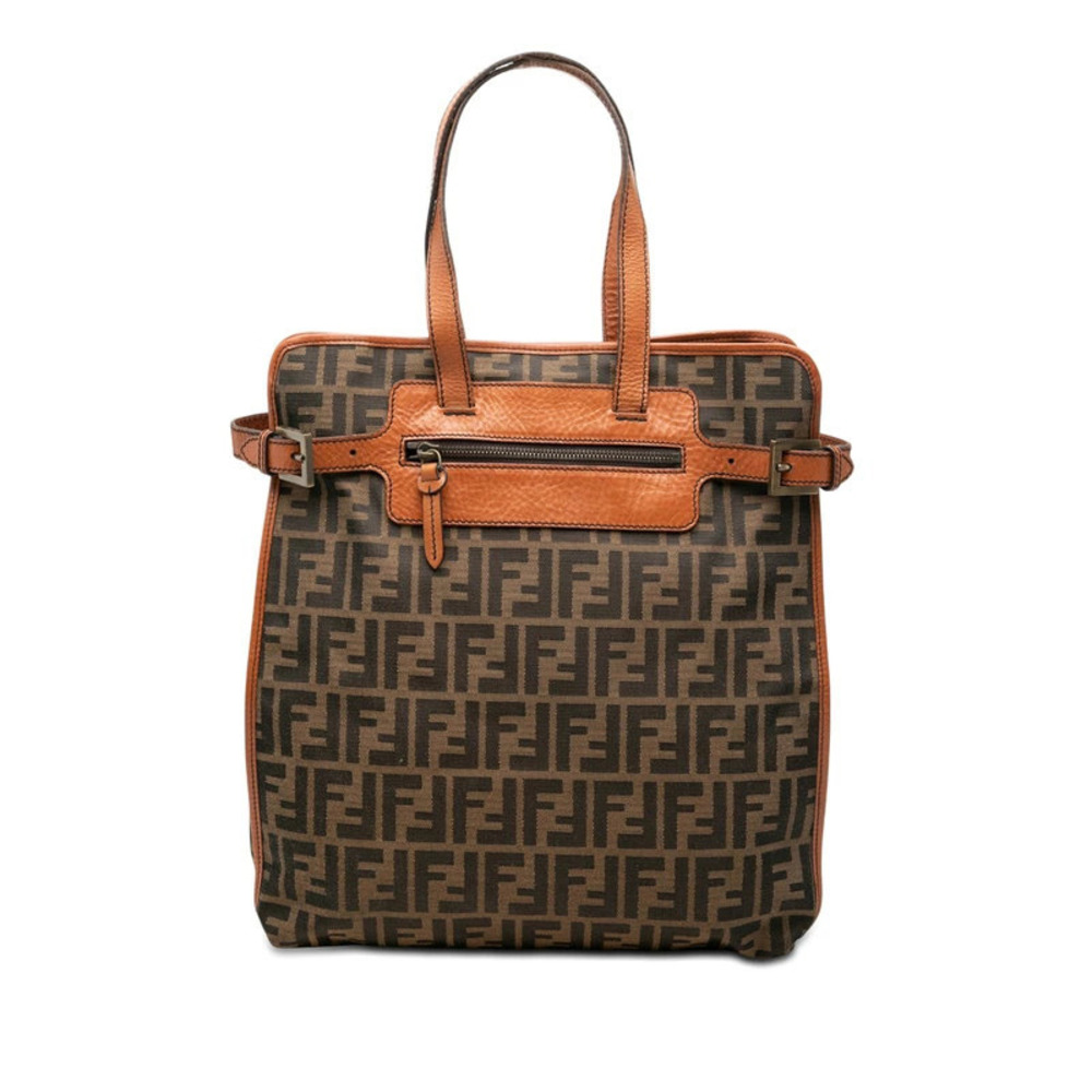 Fendi Zucca Tote Bag Handbag Brown Canvas Leather